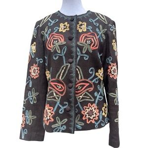 DAVID BROOKS SZ 6 black wool & appliqués lsequins fabric covered buttons jacket